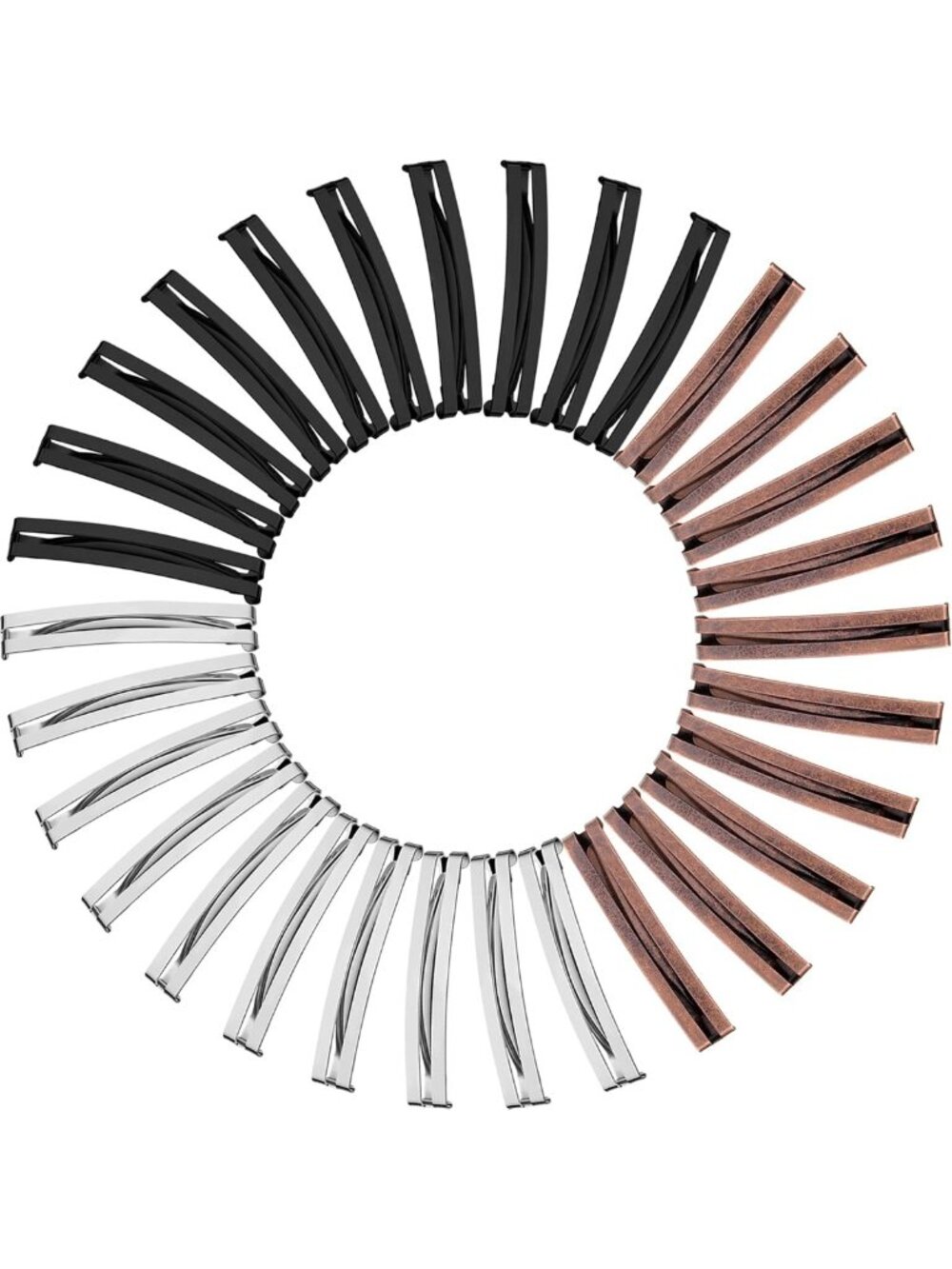 30pcs Open Center Hair Barrettes Set - 3 Colors, Stylish Hair Accessories